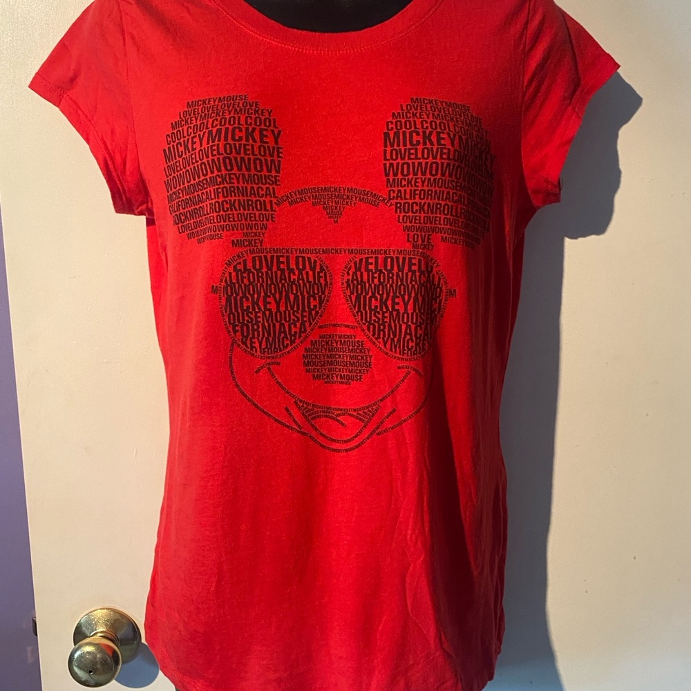 Disney Women's Red Graphic Tee with Mickey Design Size M